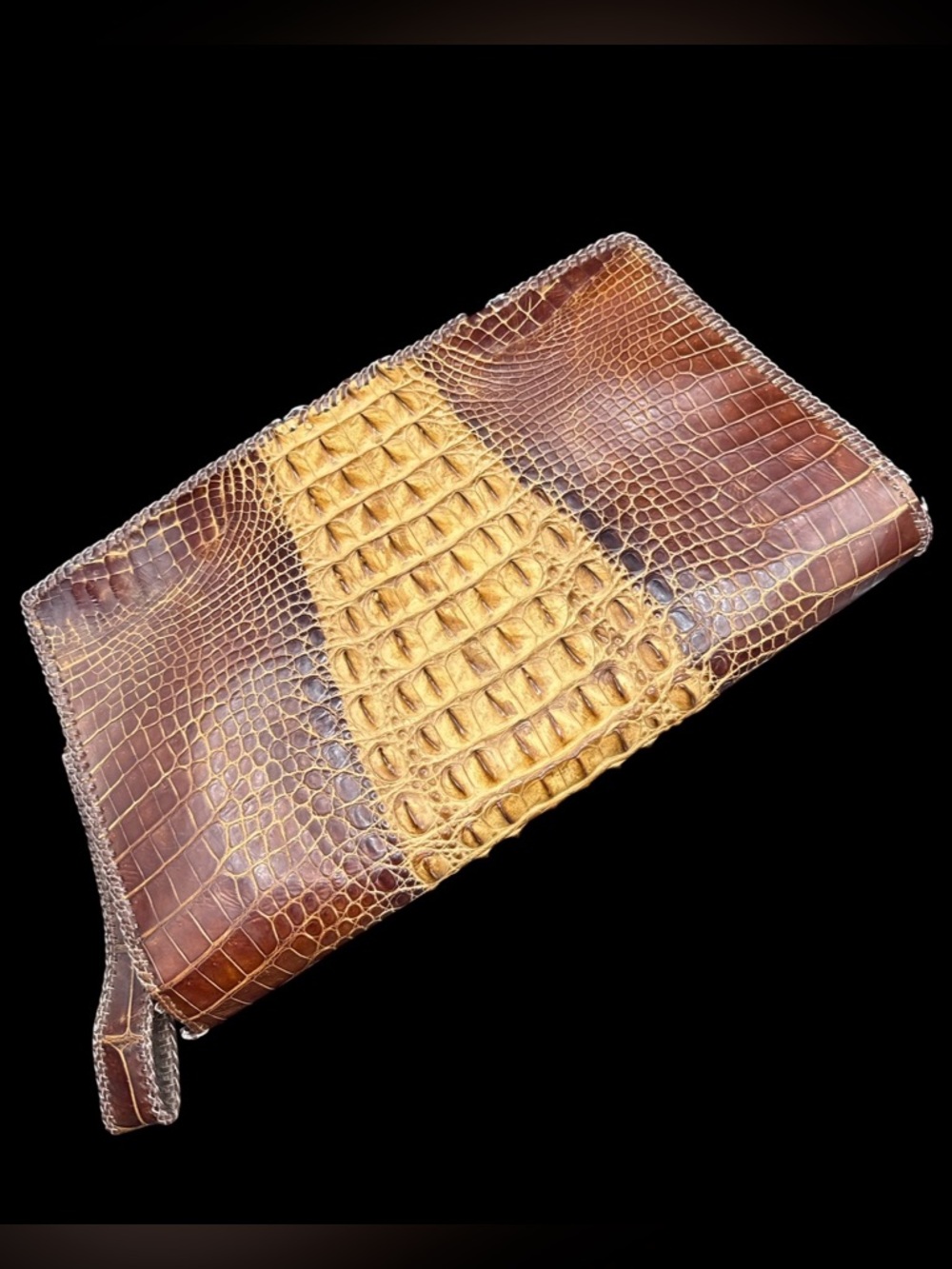 Vintage Crocodile Store Bangkok Crocodile Leather Clutch Purse 13” Genuine Croc - Picture 3 of 10